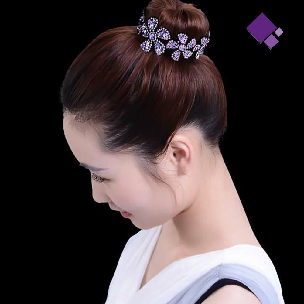 &lt; Naiveblues &gt; Wanita Bunga Bling Berlian Imitasi Sanggul Jepit Rambut Twist Klip Styling Aksesori