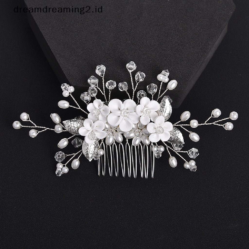 (dream) Bridal Kristal Sisir Rambut Headpiece Perhiasan Mutiara Bunga Handmade Jepit Rambut Klip Aksesoris Rambut Pernikahan Untuk Wanita Perempuan//