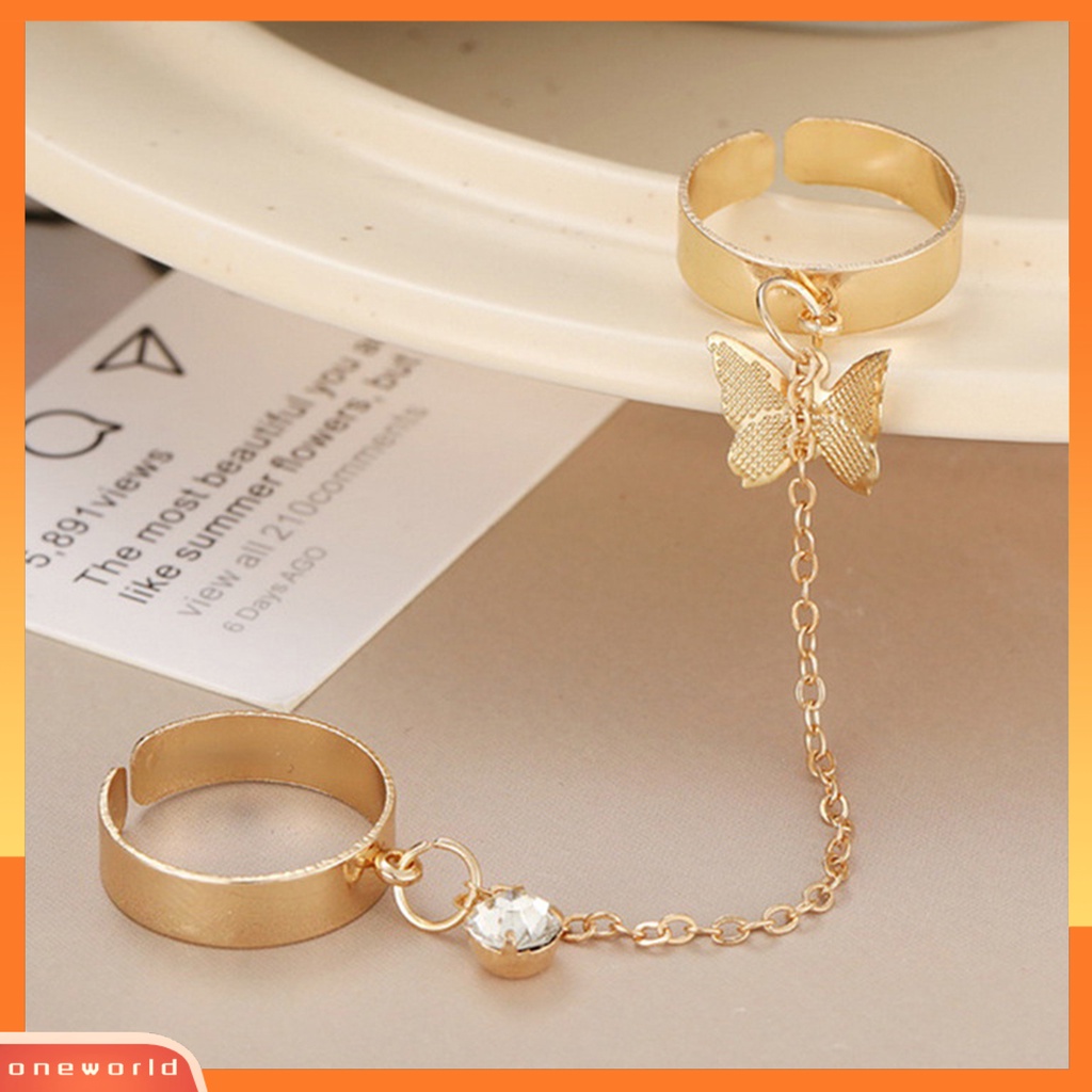 [EONE] Wanita Circlet Set Pembukaan Adjustable Alloy Berlian Imitasi Kilau Terang Knuckle Ring Set Perhiasan