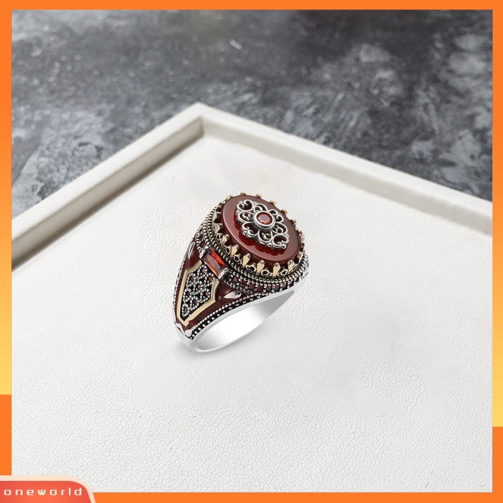 [EONE] Jari Cincin Aksesori Indah Batu Merah Retro Dua Warna Cincin Pria Perjamuan Perhiasan Hadiah Hadiah Hari Valentine