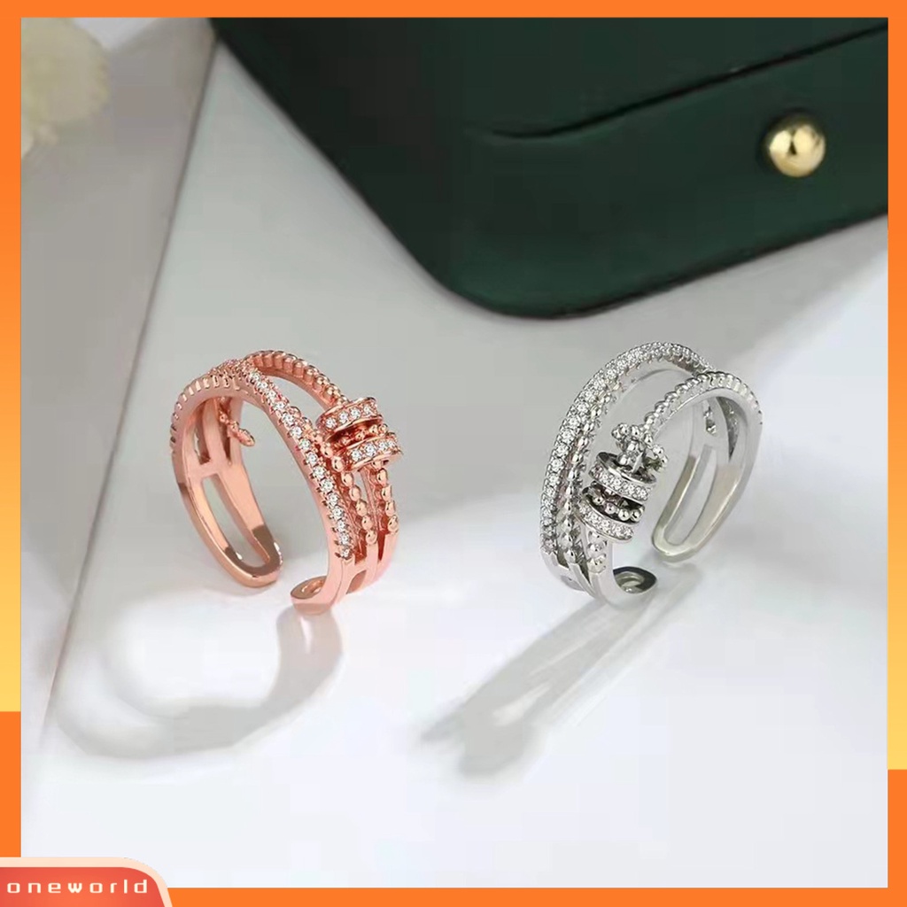 [EONE] Anti Kecemasan Cincin Shiny Cubic Zirconia Inlay Beads Adjustable Ring Decoration Jewelry Accessories Fashion Wanita Pria Kecemasan Worry Finger Stress Relief Rings Perhiasan Hadiah