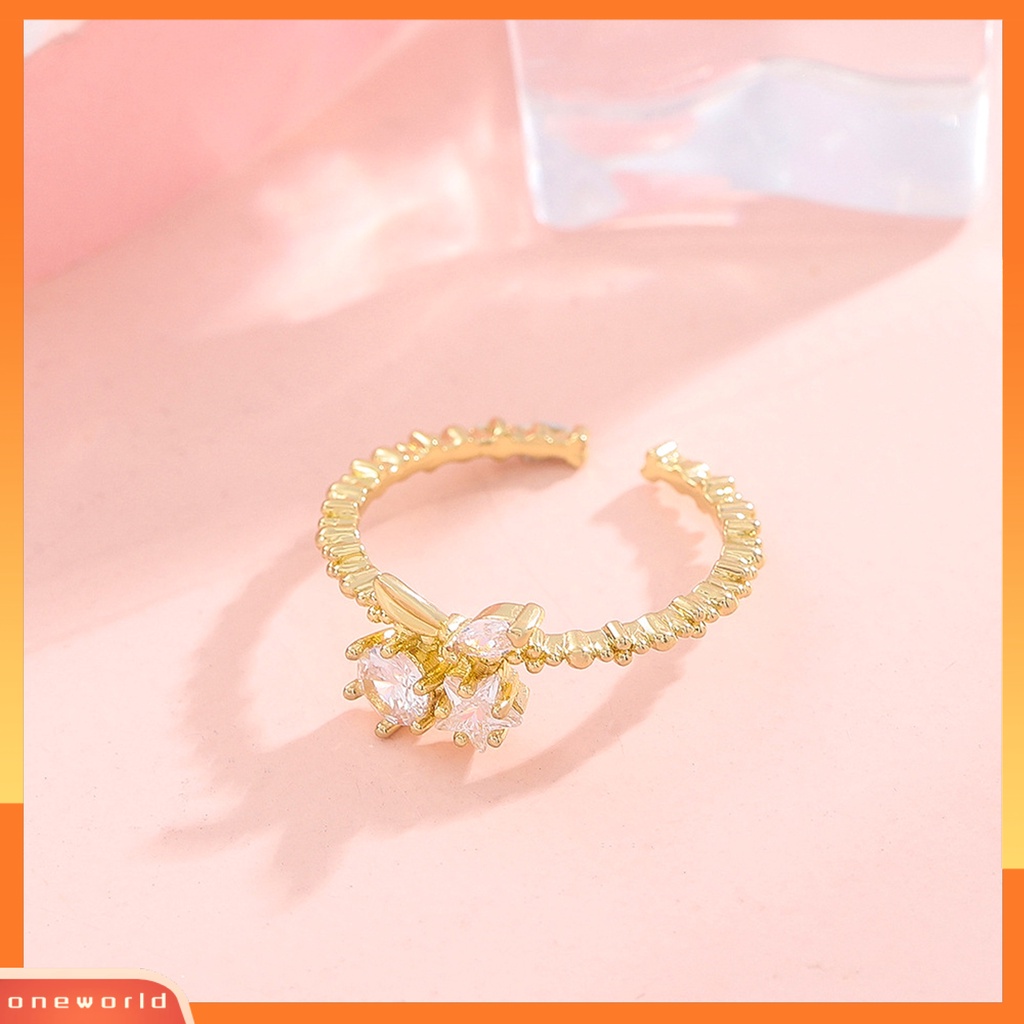[EONE] Wanita Cincin Pembukaan Adjustable Temperamen Tidak Rata Geometris Berlian Imitasi Cherry Star Finger Ring Fashion Perhiasan