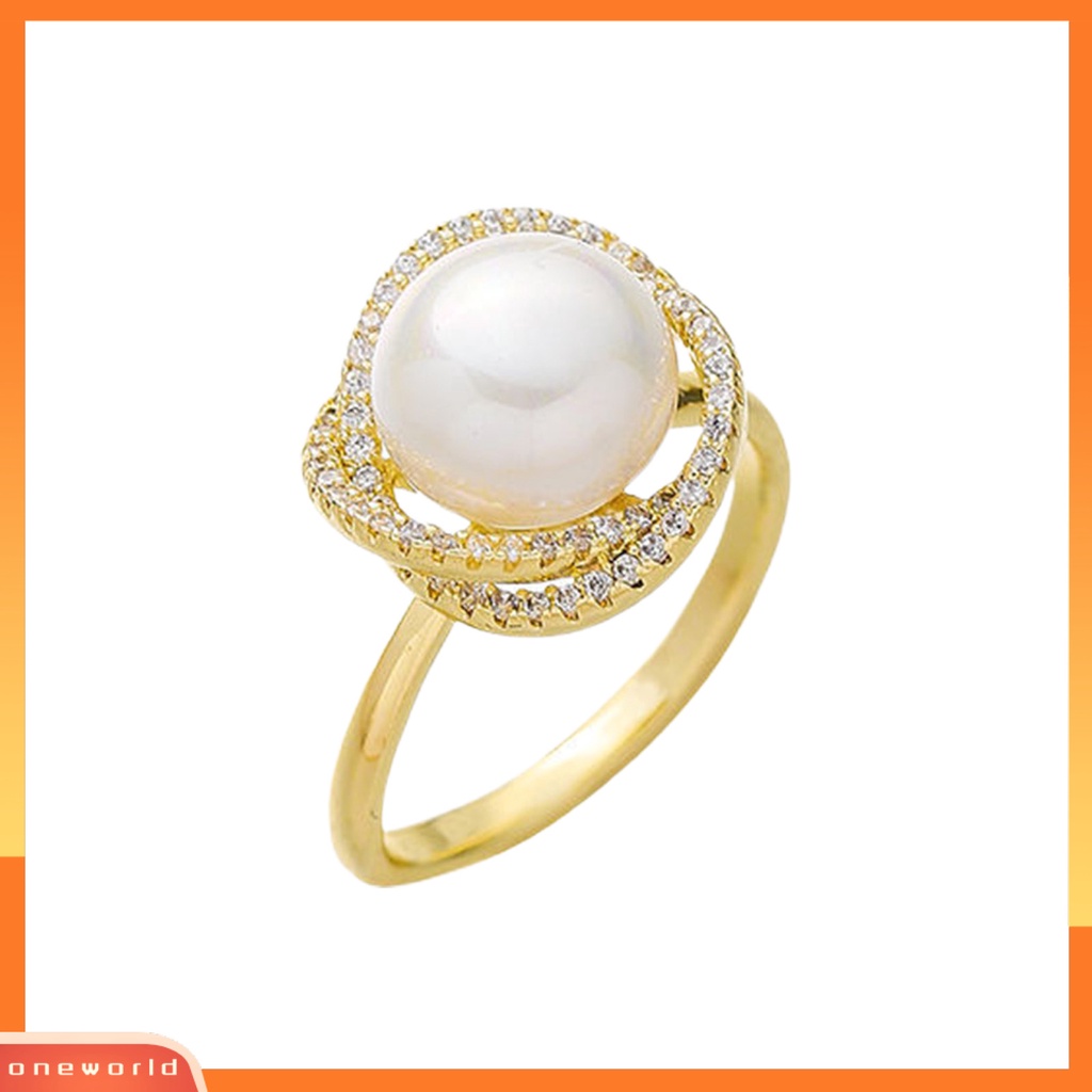 [EONE] Wanita Cincin Menyilang Bling Berlian Imitasi Elegan Terbuka Adjustable High Gloss Faux Pearl Finger Ring Perhiasan Aksesoris