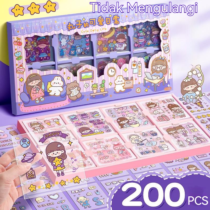 【COD】200 lembar stiker akun tangan PET pola kartun bahan dekorasi kartu lengket super lucu stiker akun tangan tahan air mulus