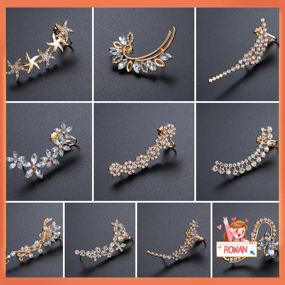R-flower 1PC Ear Wrap Cuff Earrings Perhiasan Hadiah Fashion Baru Berlian Imitasi Klip Telinga