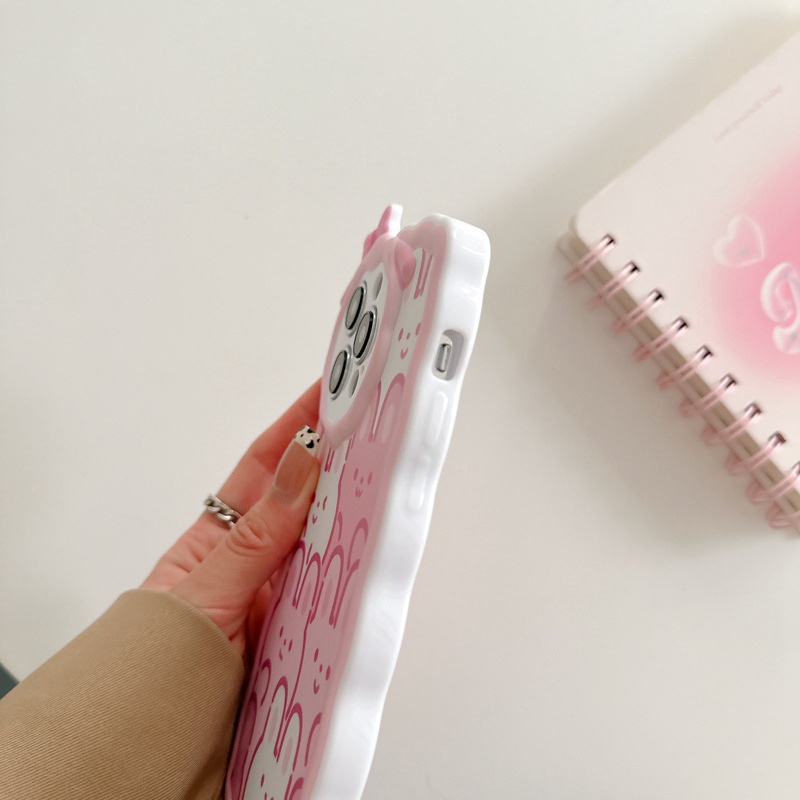 【Lamb Style】Stacked Bunny Soft TPU Case HP iP iPhone 11 12 13 14 Pro Max 7 8 + Plus SE 2020 X XS XR Max Girl Woman FTD Casing Apple