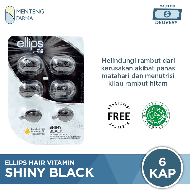 Ellips Hair Vitamin Shiny Black 6 Kapsul - Vitamin Rambut untuk Rambut Hitam Berkilau