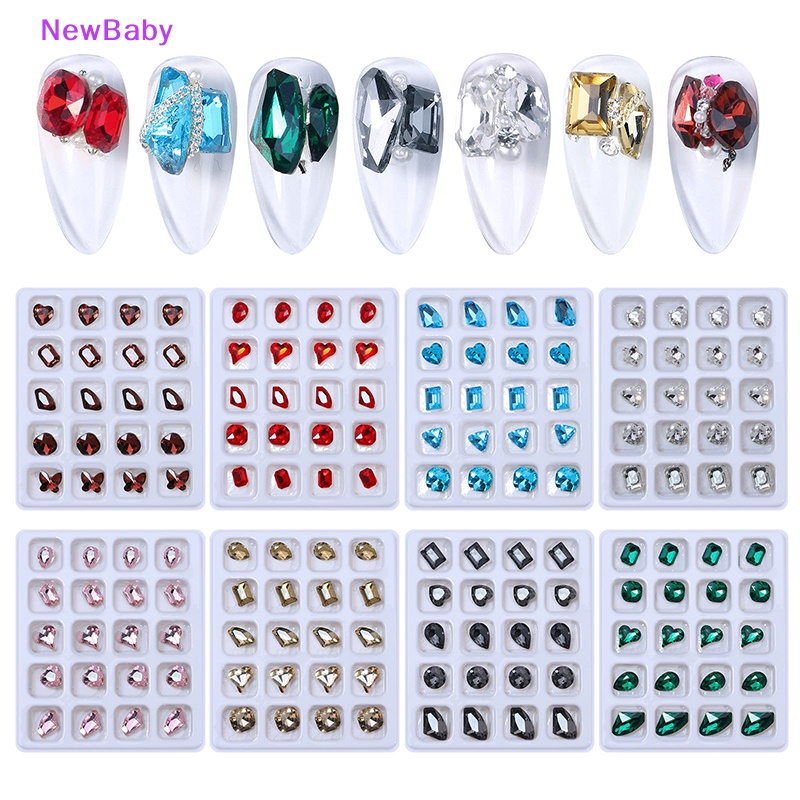 Newbaby 20PCS 3D Nail Art Rhinestones Kristal Batu Warna-Warni Tips Dekorasi DIY ID