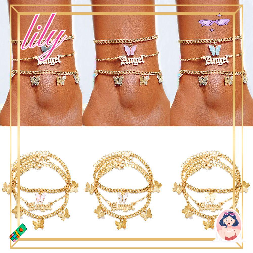 Lily 3Pcs/set Gelang Kaki Bohemian Perempuan Musim Panas Kaki Rantai Kupu-Kupu