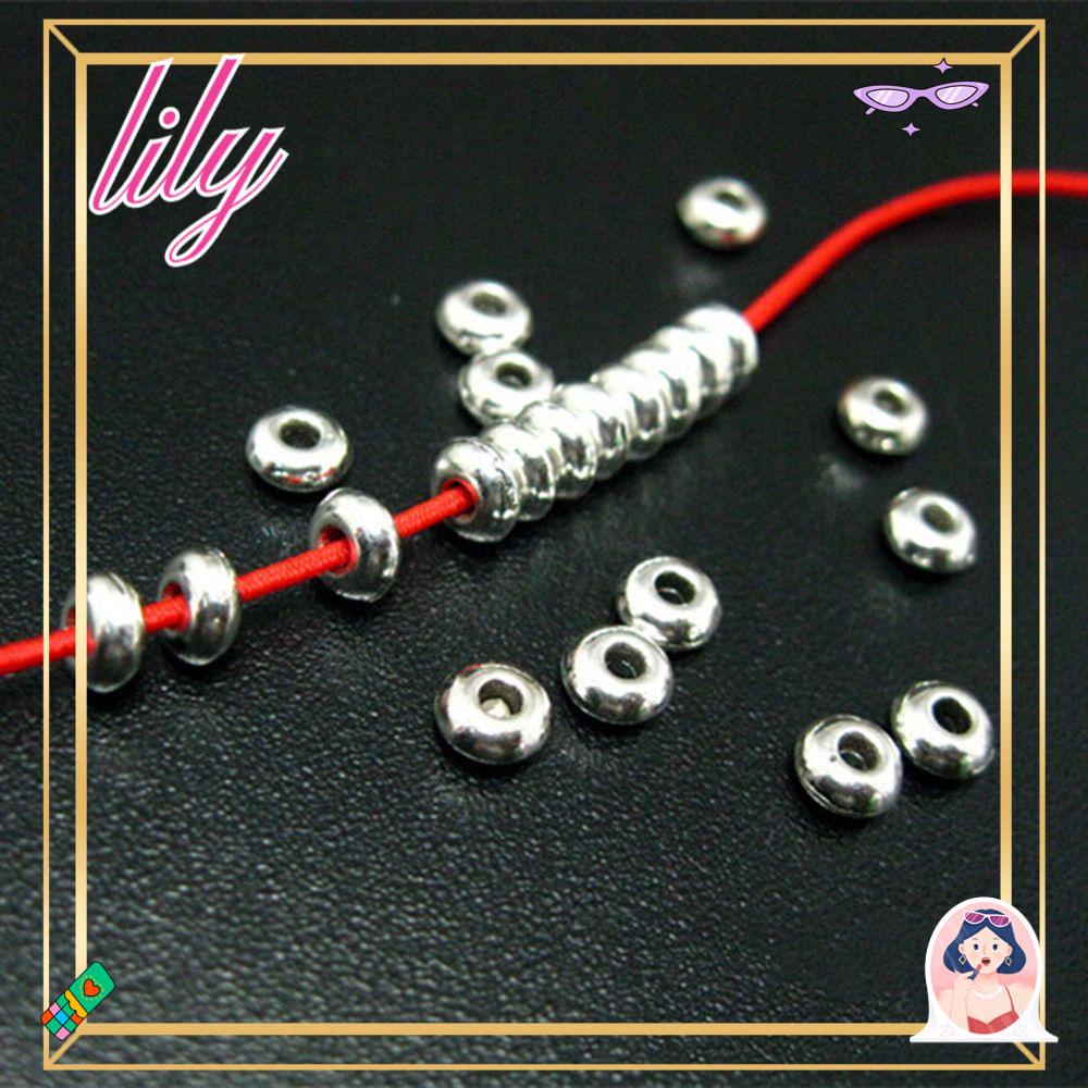 Lily 100pcs/set Manik-Manik Spacer Buatan Tangan Perak Stainless Steel Membuat Perhiasan