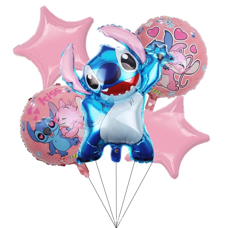 5pcs/lot Disney Angel Stitch Balon Aluminium Film Lilo &amp; Stitch Figurine Boneka Dekorasi Untuk Perlengkapan Pesta Ulang Tahun