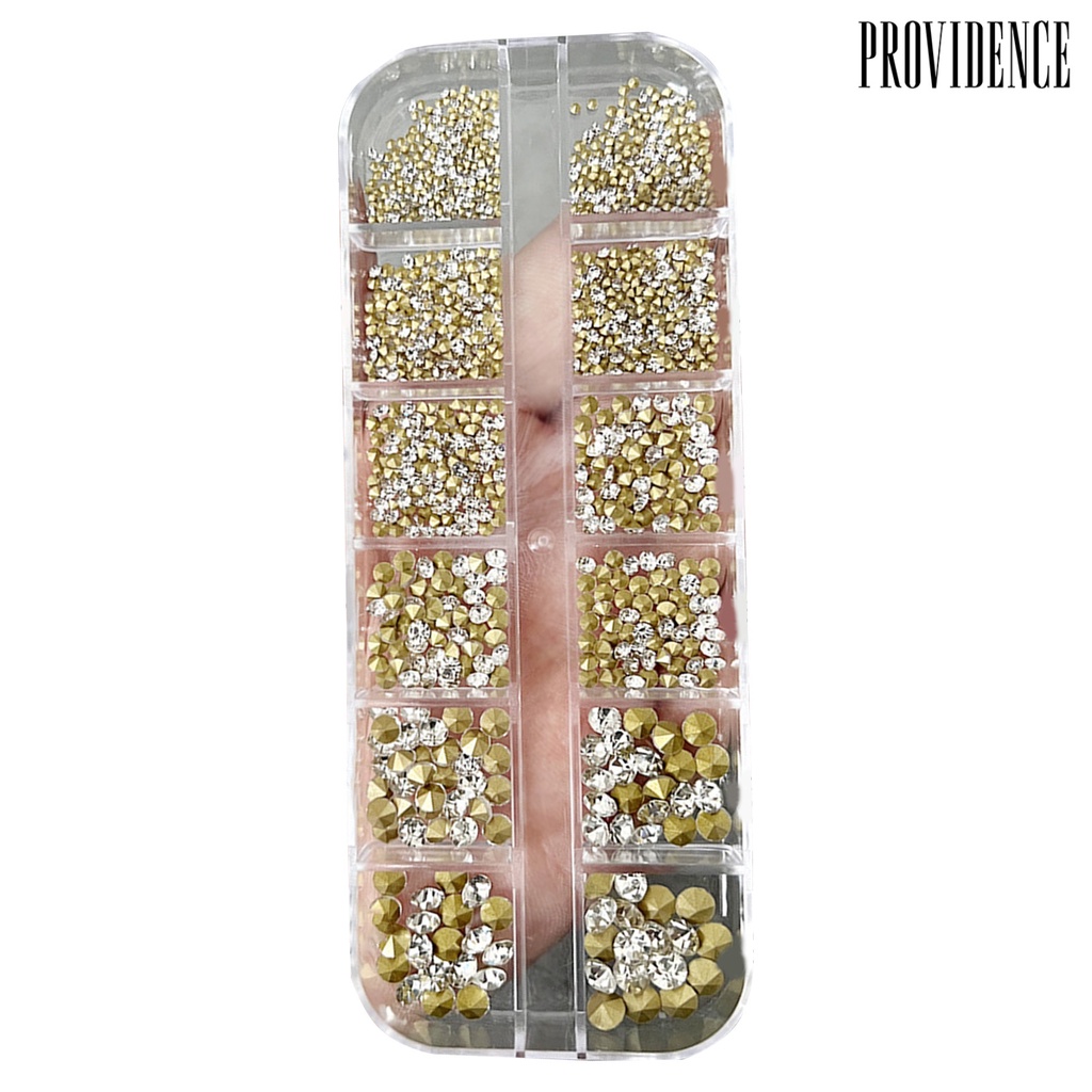 Providence 1kotak Kuku Berlian Imitasi Ukuran Campur Bening Bersinar Mudah Tempel Removable Dekorasi Kuku 12kisi 3D Berbentuk Tidak Teratur Manicure Charm Nail Supplies