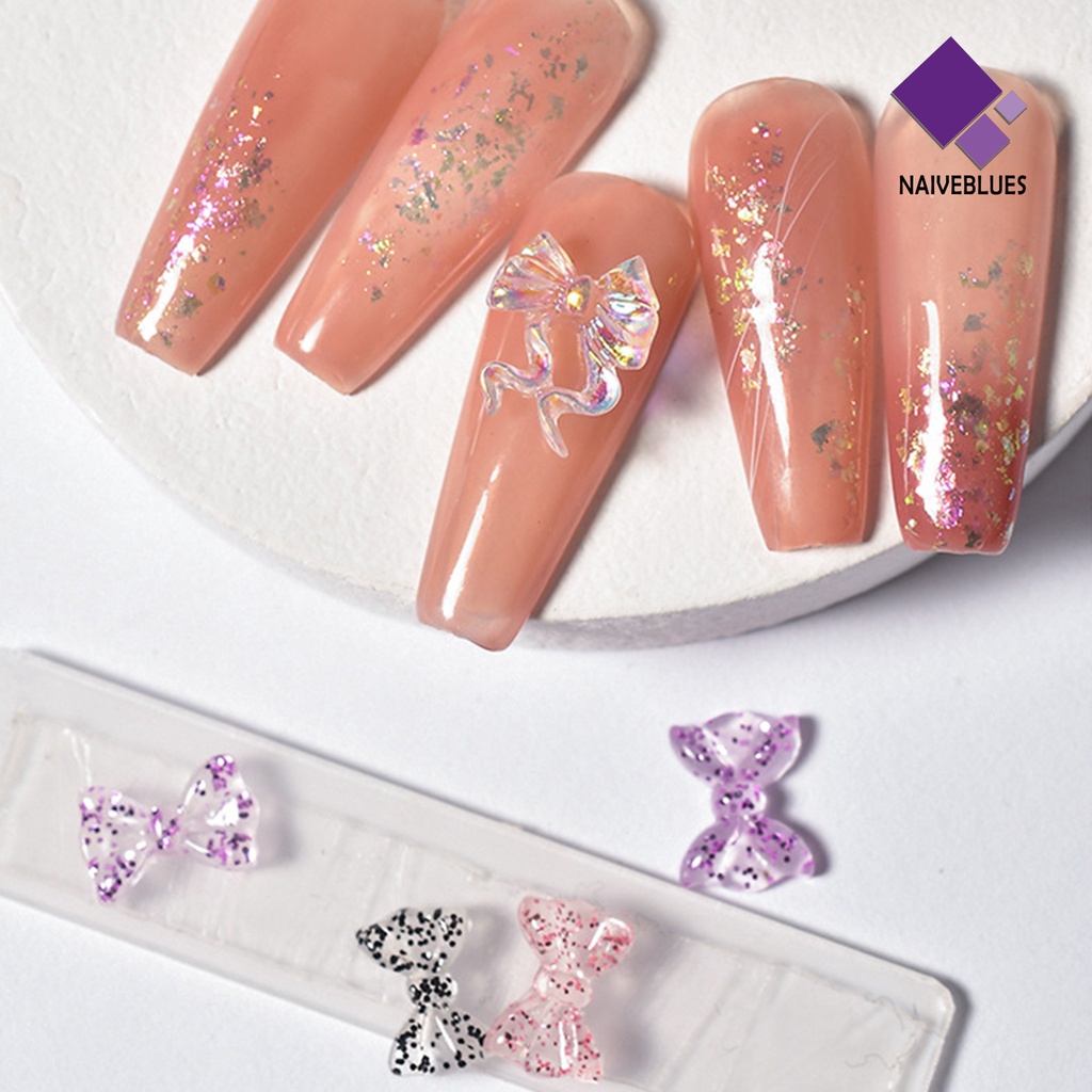 [naiveblues] 50pcs/set Kuku Busur Ornamen Aurora 3D Resin Manicure Ikatan Simpul DIY Berlian Imitasi Mempercantik