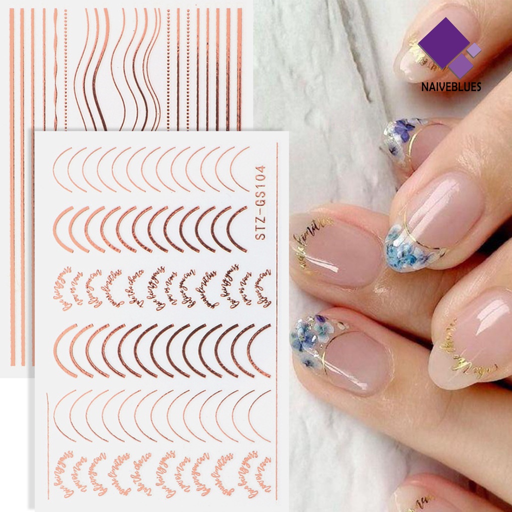 [naiveblues] Strip Kuku Bentuk Setengah Bulan Efek 3D Ultra Rose Gold Striping Desain Manicure