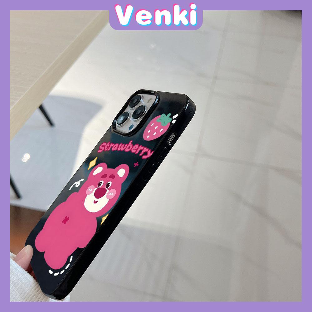 VENKI - For iPhone 14 Pro Max iPhone Cute Bear Glossy Black Case TPU Soft Shell Protection Shockproof Camera Compatible with iPhone 13 Pro max 12 Pro Max 11 xr xs max 7Plus 8Plus