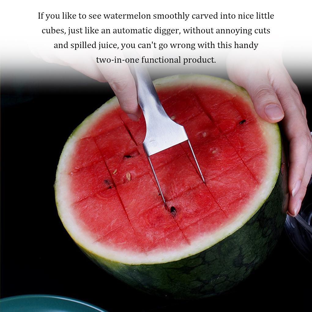Stainless Steel Watermelon Slicer Portable Pengganti Dual Head Reusable Rumah Dapur Restoran Buah Garpu Aksesoris