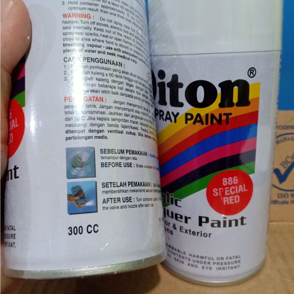 SOLID COLOURS DITON Spray Paint Acrylic Lacquer Paint Pilox Pilok Cat Semprot - 886 SPECIAL RED / MERAH GLOSSY / MERAH FERRARI (300cc / 300ml)