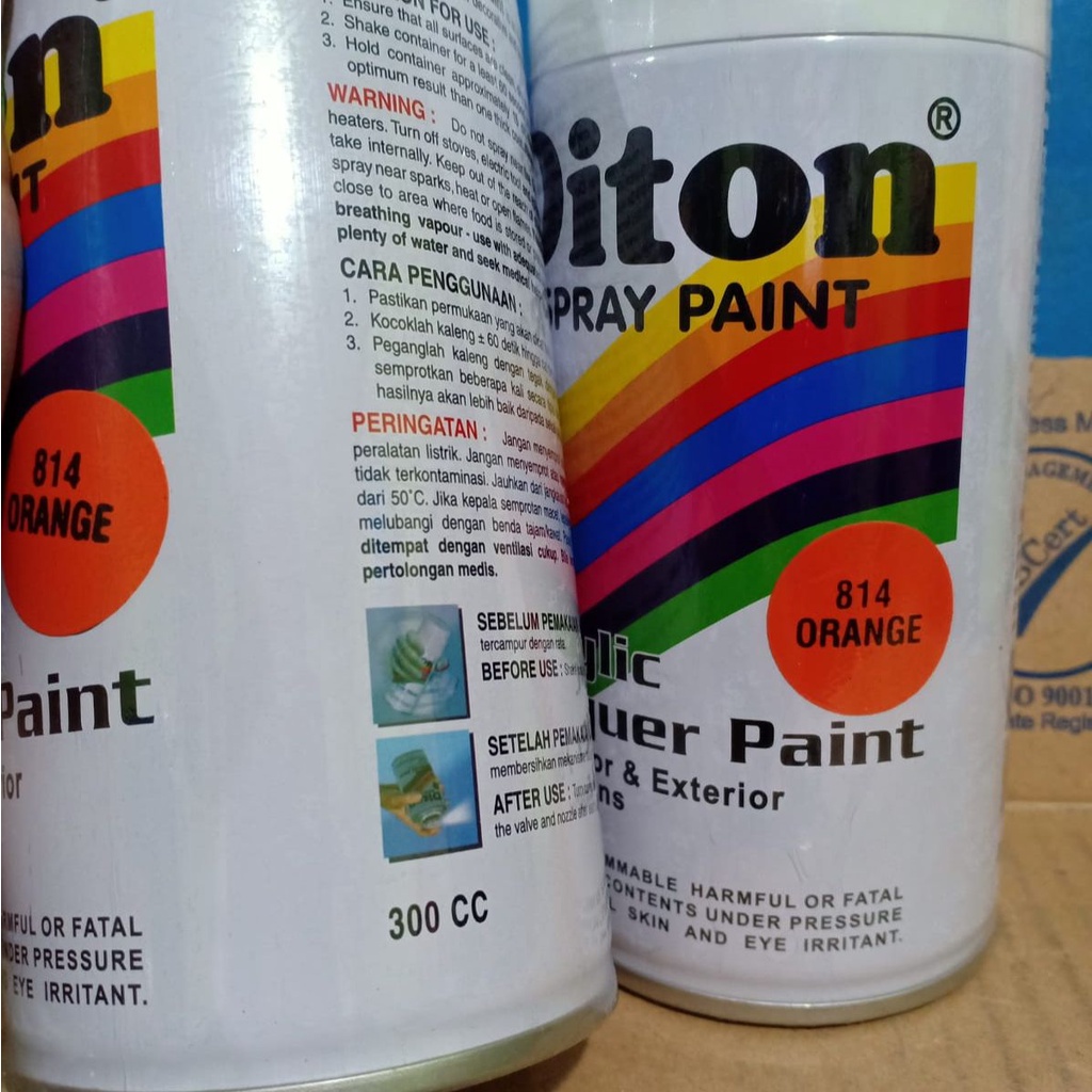 SOLID COLOURS DITON Spray Paint Acrylic Lacquer Paint Pilox Pilok Cat Semprot - 814 ORANGE (300cc / 300ml)