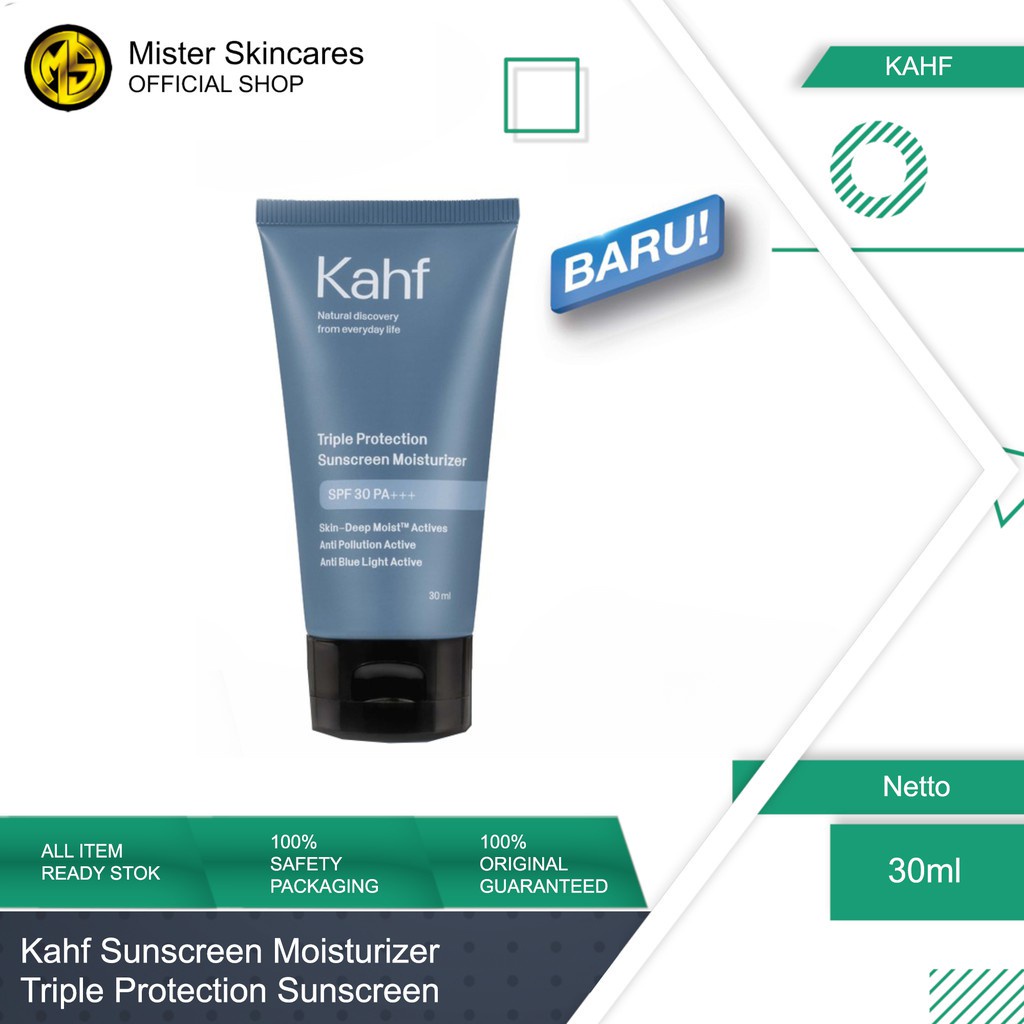 KAHF Triple Protection Sunscreen Moisturizer 30ml - Sunblock Pelembab Wajah Pria SPF 30 PA+++