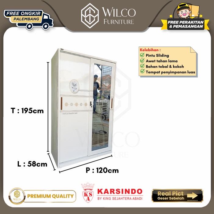 Lemari Pakaian Plat Besi 2 Pintu / Lemari Baju Sleding 2 Pintu Besi