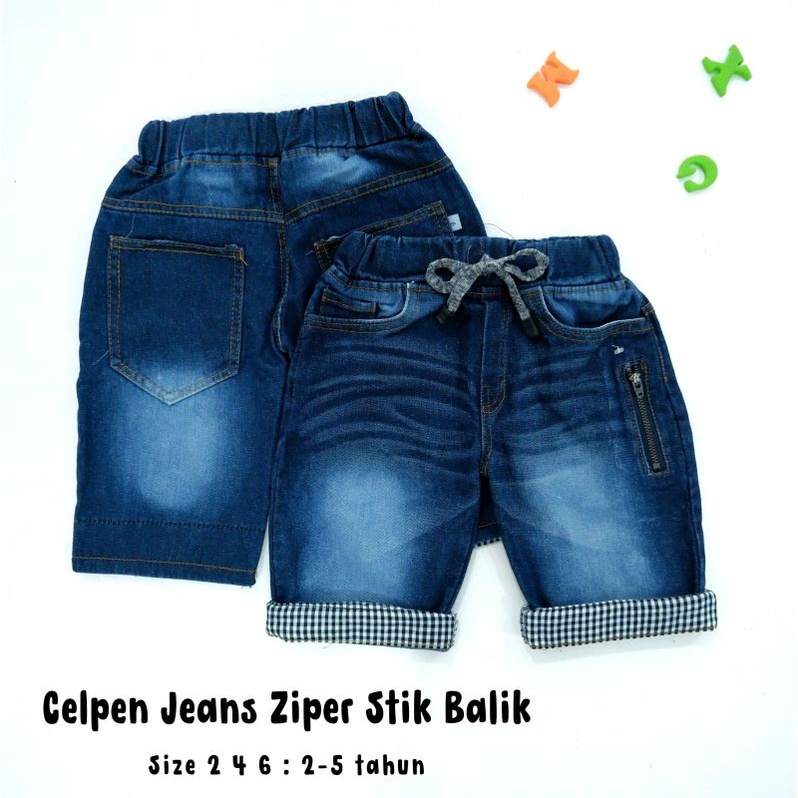 Celana Pendek Cowok Celpen Jeans jins Ziper Stik Balik Anak Laki Laki Cowok 2-9Tahun