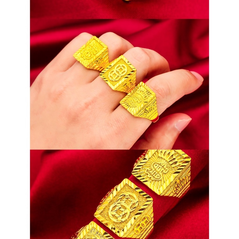 Goldkingdom Aksesoris Perhiasan Fashion Ready Stock Berlapis Emas Pria Mendominasi Cincin Mahkota Sempoa Cincin Besar