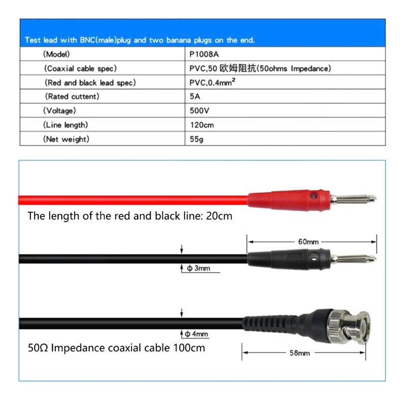 Cre Compatible-Untuk Osiloskop Sinyal-Generator BNC Ke Dual 4mm Stackable Shrouded Banana Plug Dengan Test Leads-Proba C