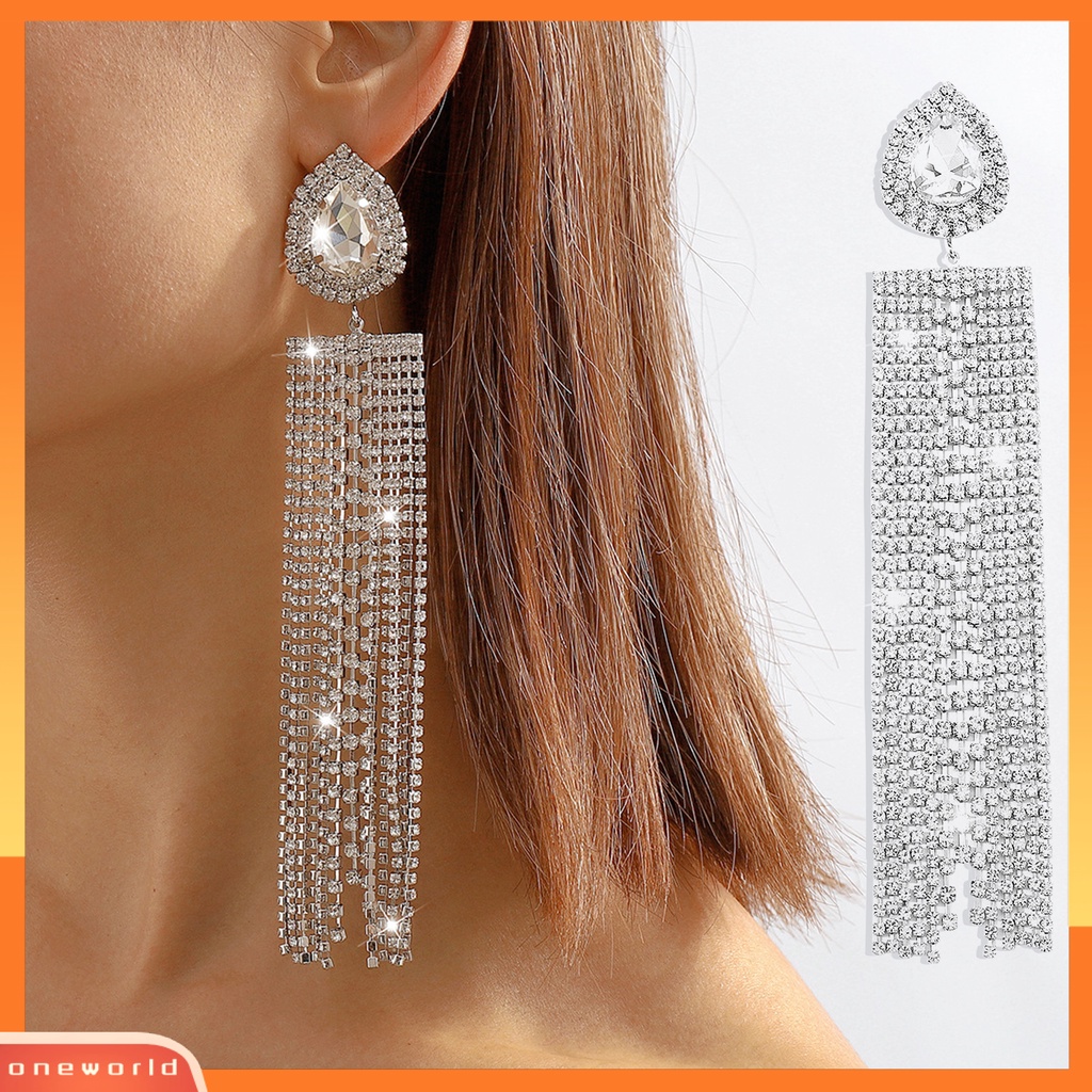 [EONE] 1pasang Drop Anting Berlebihan Oversize Geometris Temperamen Hias Berdandan Elegan Tetesan Air Panjang Rumbai Kristal Imitasi Anting Perhiasan Fashion