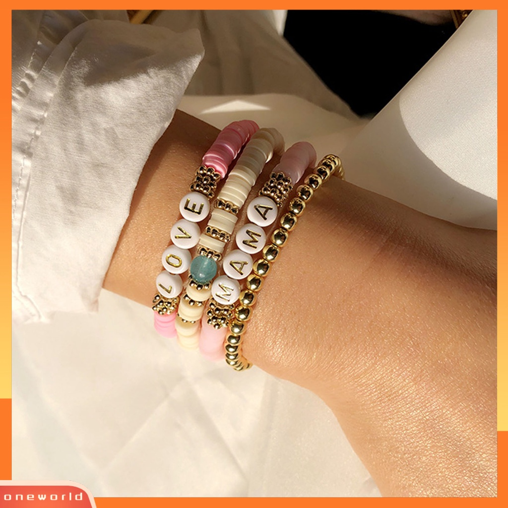 [EONE] Wanita Gelang Huruf Bahan Polymer Clay Elastis Indah Ringan Gelang Boho Untuk Pesta