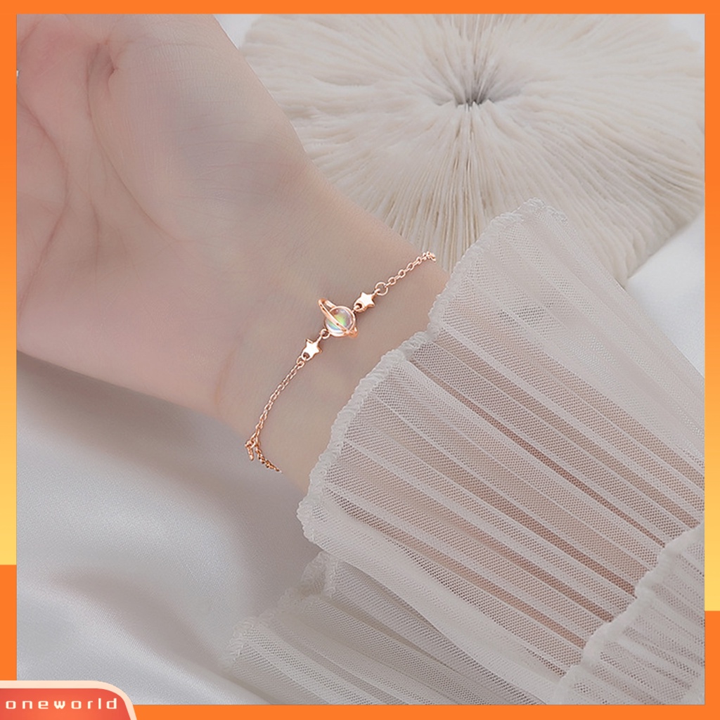 [EONE] Wanita Gelang Faux Moonstone Bintang Individu Romantis Planet Liontin Wanita Bangle Women Jewelry