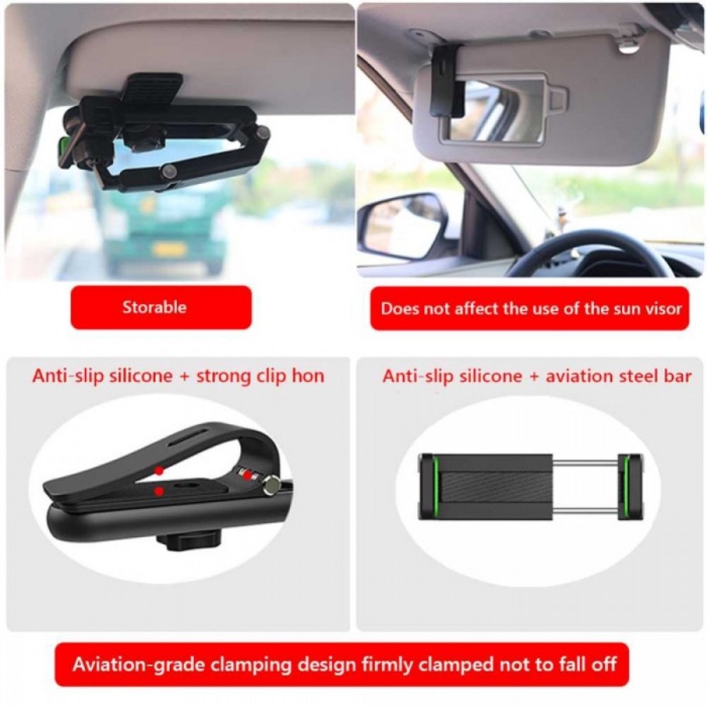 Universal Smartphone Handphone Car Holder Clamp Sun Visor 360 degree