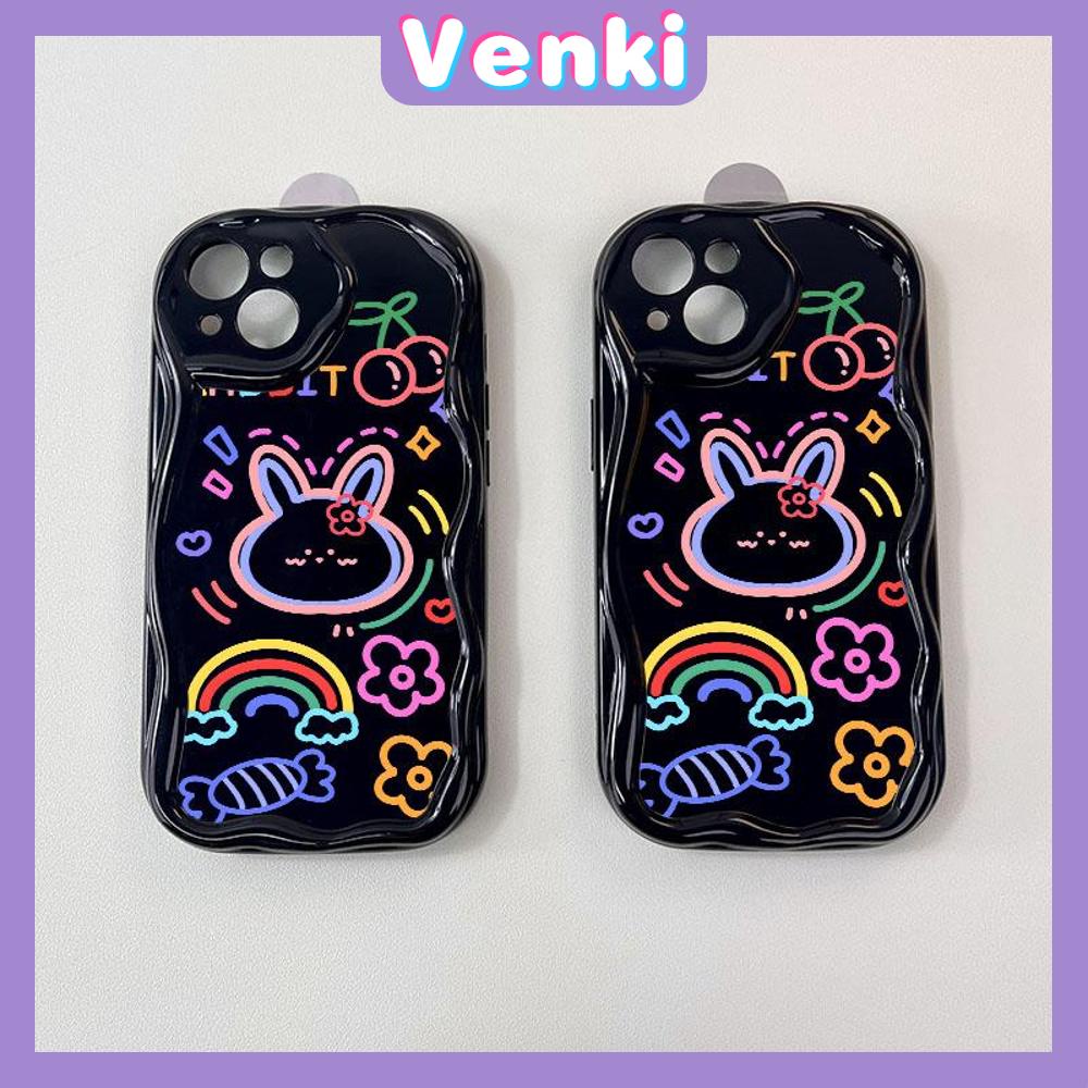 VENKI - For iPhone 11 iPhone Case 3D Curved Edge Wave TPU Airbag Shockproof Camera Cover Glossy Black Cute Pattern Compatible with iPhone 14 13 Pro max 12 Pro Max xr xs max 7 8Plus