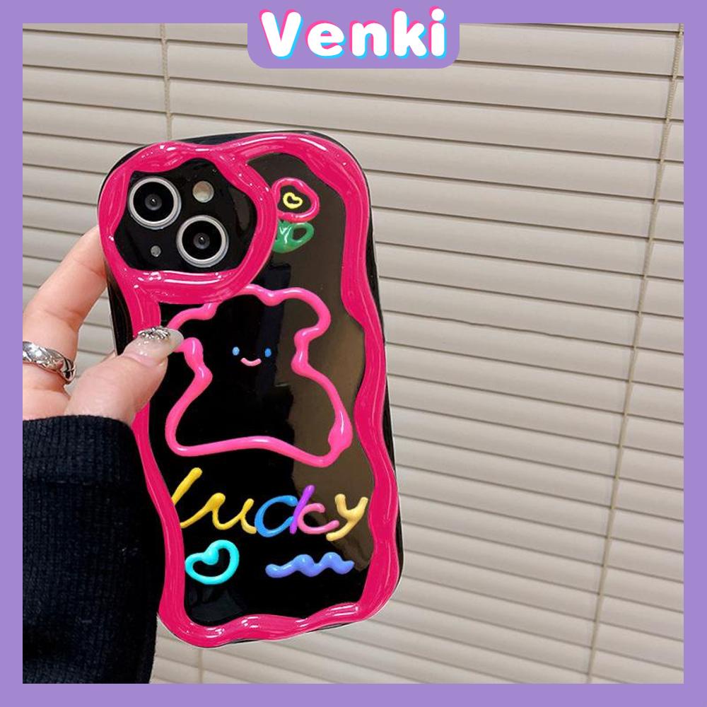 VENKI - For iPhone 11 iPhone Case 3D Curved Edge Wave Glossy Black TPU Airbag Shockproof Camera Cover Purple Bear Compatible with iPhone 14 13 Pro max 12 Pro Max xr xs max 7 8Plus