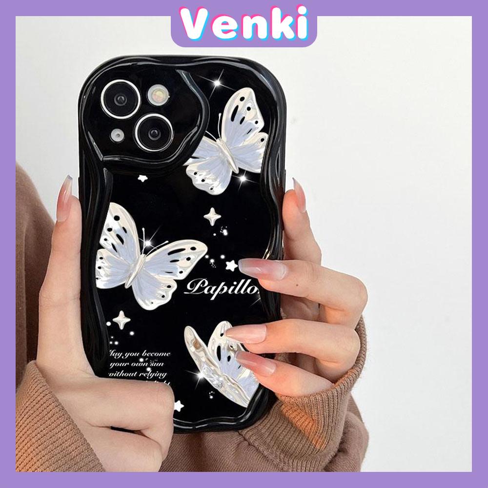 VENKI - For iPhone 11 iPhone Case 3D Curved Edge Wave Glossy Black TPU Airbag Shockproof Camera Cover Butterfly Compatible with iPhone 14 13 Pro max 12 Pro Max xr xs max 7 8Plus