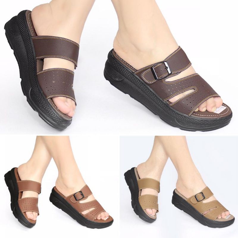 Sendal Wedges Sepatu Wedges Wanita  Wedges Wanita Sandal Slop Mulan 2452 CBC