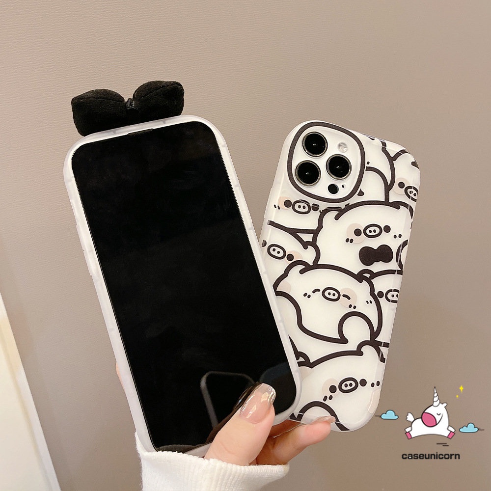 Kartun Lucu Babi Beruang Case Untuk Realme C35 C53 C12 C11 C21Y C55 C15 C25s C30 8i 10 8 Pro 5 6i 9i 6 6s 5i 7i C31 GT C25Y C20 C21 C20A C3 C17 C1 Lucu 3D Ikatan Simpul Hias Sarung Soft Cover