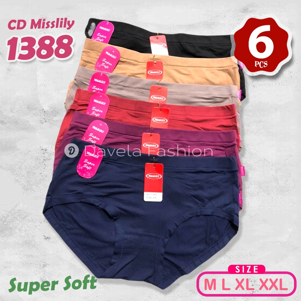 6 Pcs Celana Dalam Misslily 1388 | CD Wanita Size M L XL XXL | CD Super Soft  | SNR.official