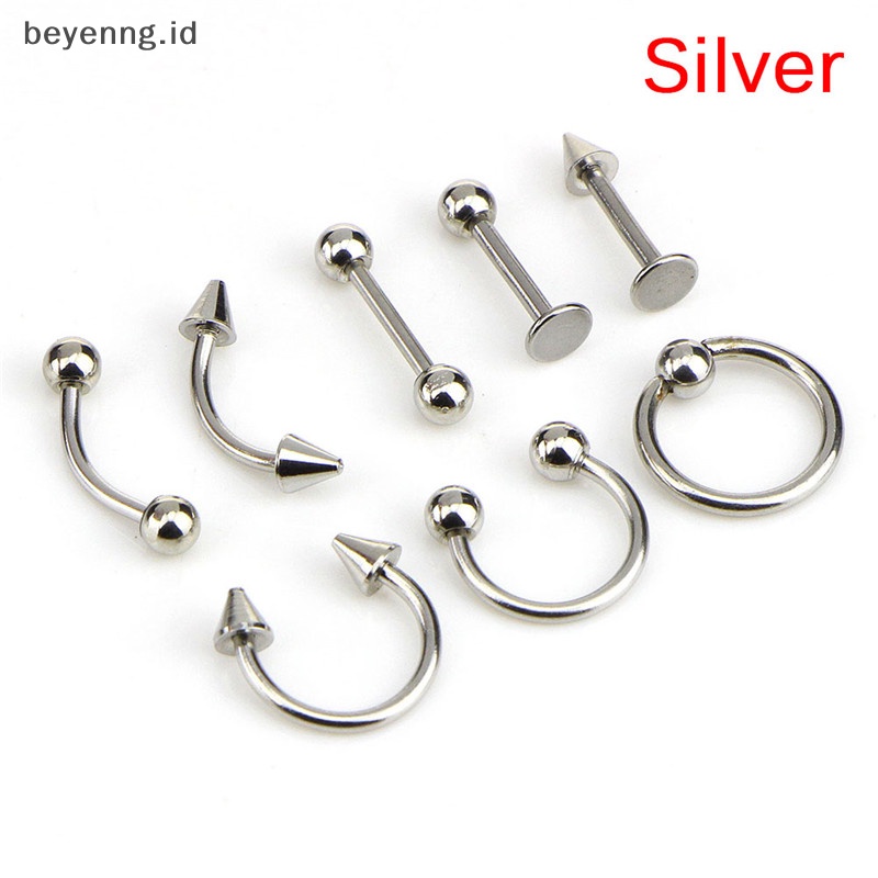 Beyen Campur 8PCS 16G Stainless Steel Helix Perhiasan Telinga Alis Hidung Bibir Rings ID