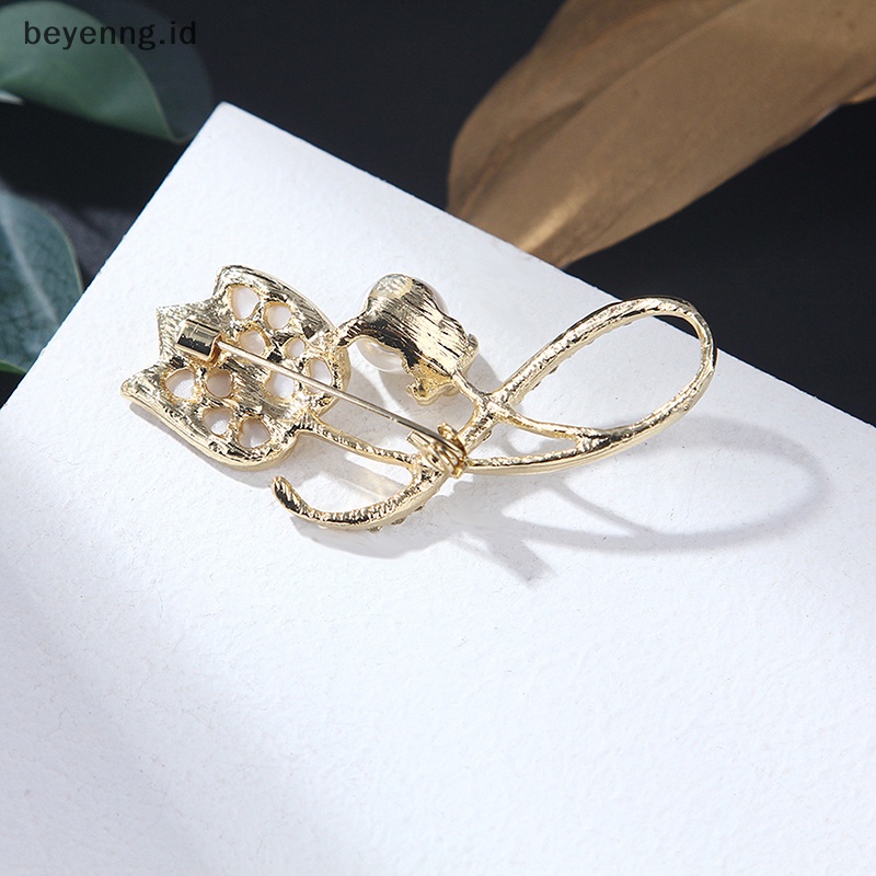 Beyen Mutiara Berlian Imitasi Tulip Bunga Bros Pin Perhiasan Pakaian Dekorasi Unisex ID
