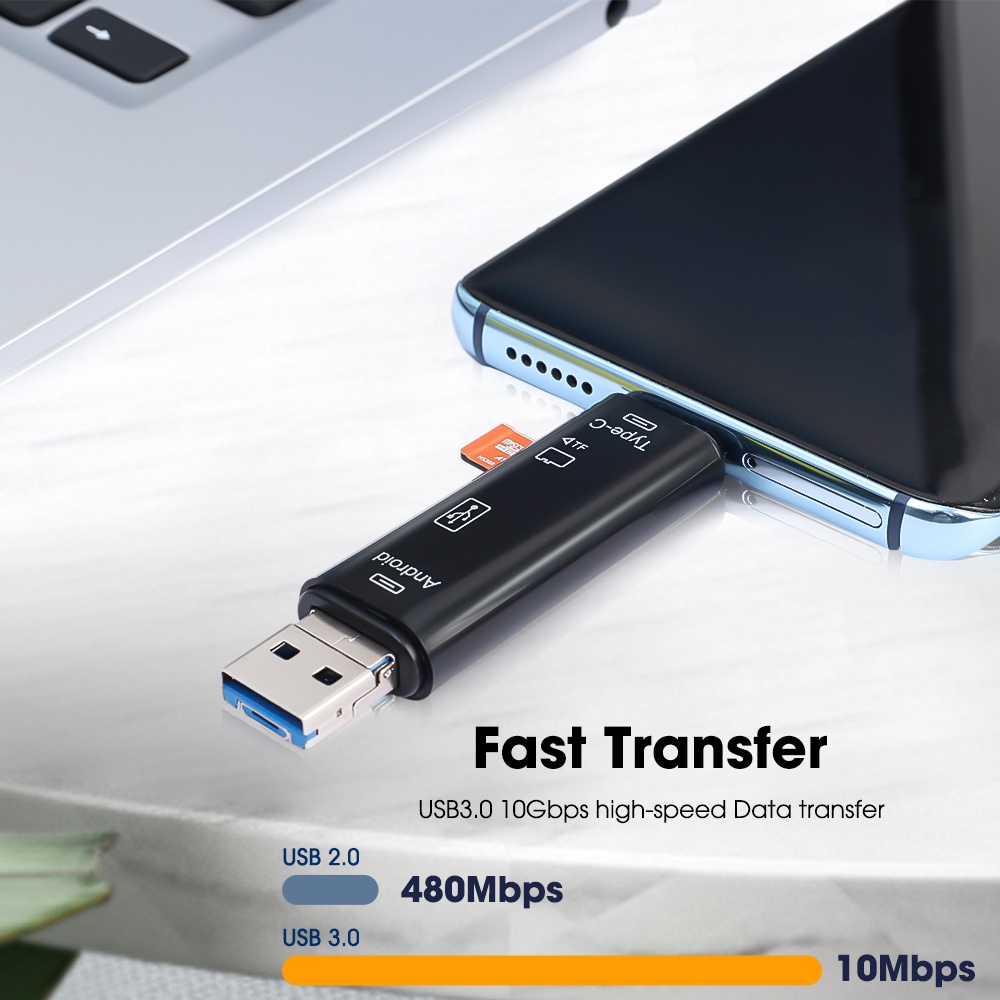 Usb 2.0 Flash Drive Tipe C/Usb/Micro Usb/Tf/SD Memory Card Reader Aksesoris PC Ponsel Multifungsi 5in1 OTG Card Reader Adapter Pembaca Kartu Kecepatan Tinggi