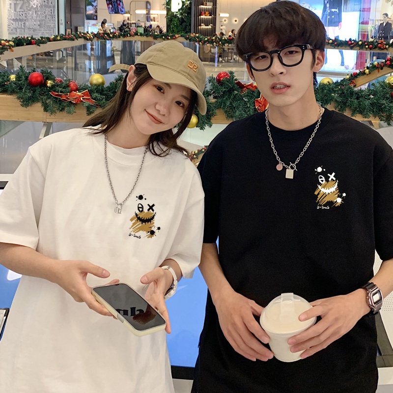 Promo T-Shirt Korean version kaos couple loose summer short-sleeved T-shirt oversized printing men's and women's all-match hip-hop personality tops