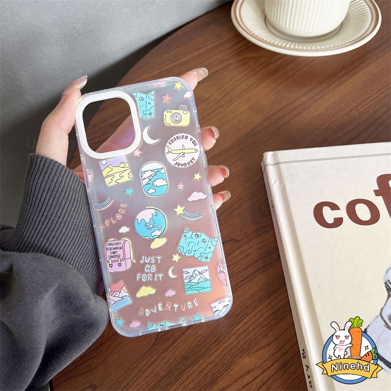 IPHONE Casing Kompatibel Untuk Iphone14 13 12 11 Pro Max X Xr Xs Max8 7 Plus SE 2020 Ins Kartun Graffiti Gaya Eropa Amerika Casing Ponsel Matte Laser Bening Shockproof Cover Pelindung