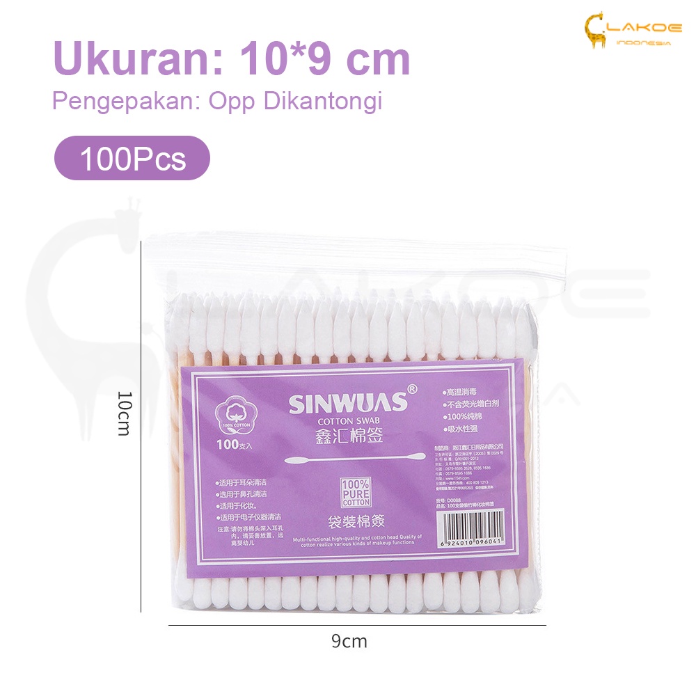 Lakoe 100Pcs Cotton Bud/Cotton Swabs Pack Baby Thin Cotton Bud Berwarna Ganda-Spiral Ujung Kapas/Cotton Swab