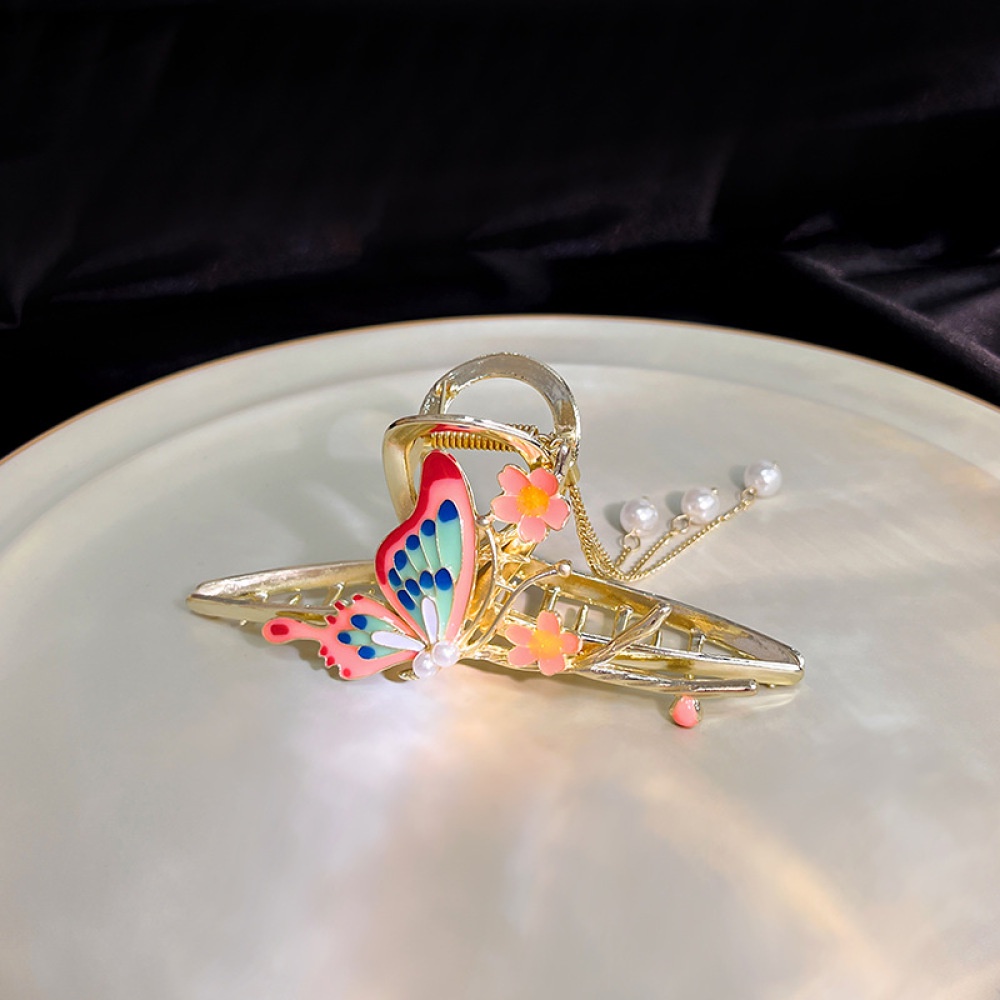 Fashion Enamel Kupu-Kupu Jepit Rambut Wanita Hair Claw Elegan Besar Logam Kepiting Hiu Klip Aksesoris Rambut Perempuan