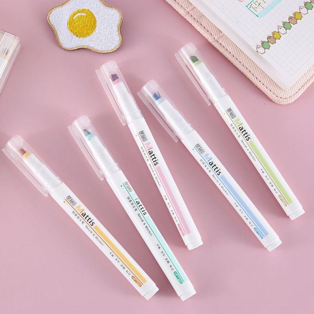 Nanas 5PCS /Set Pen Neon Perlengkapan Sekolah Ujung Ganda Untuk Lukisan Menulis Siswa Hadiah Hadiah Pena Jarum Warna