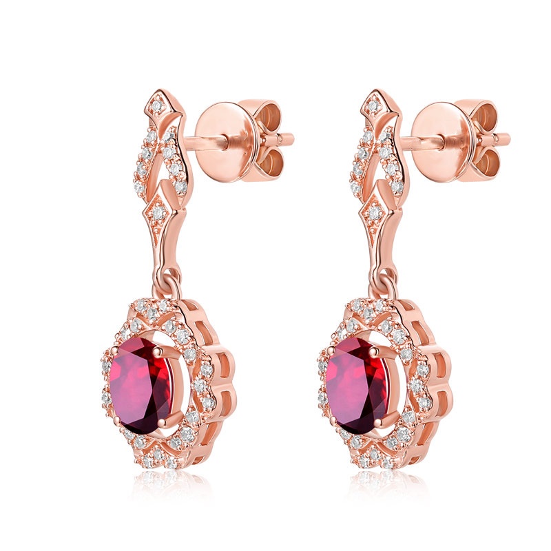 Goldkingdom Aksesoris Perhiasan Fashion Ready Stock Dengan Berlian Mikro, Rose Gold, Anting Ruby, Anting Panjang