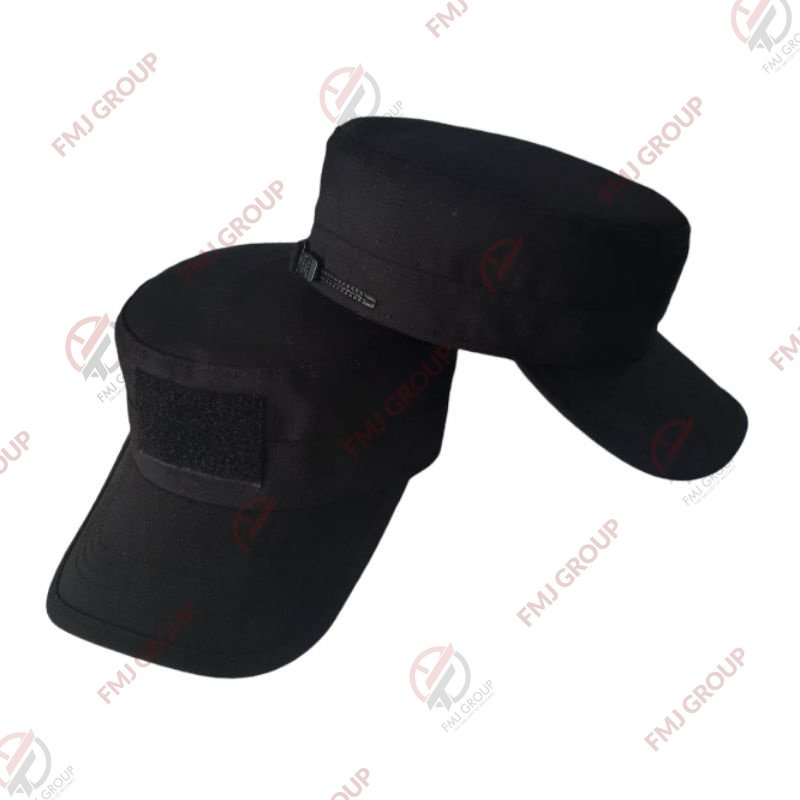 Topi Komando Tactical Army Polos / Topi Komando Allsize Perekat Velcro Hitam