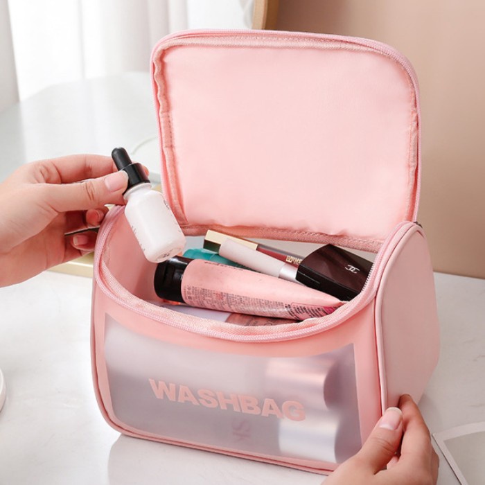 WASHBAG Waterproof Tas Kosmetik Make Up Transparan Macaron Serbaguna Portable