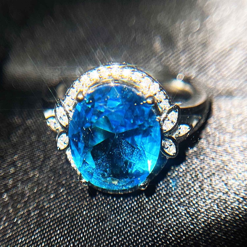 Goldkingdom Aksesoris Perhiasan Fashion Ready Stock Cincin Warna-Warni Bertatahkan Langit Swiss Topa Blue Ring.