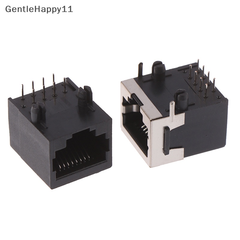 Gentlehappy 10PCS RJ45 Metal 8pin Female PCB Papan Sudut Kanan Jack Konektor 8P8C id